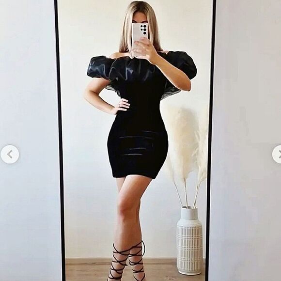 NWT ZARA VELVET VOLUMINOUS PUFF SLEEVE MINI DRESS NWT - Picture 12 of 16